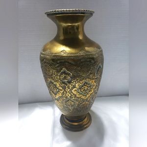 Persian Brass Mid East  Vase chased tooled 14"h